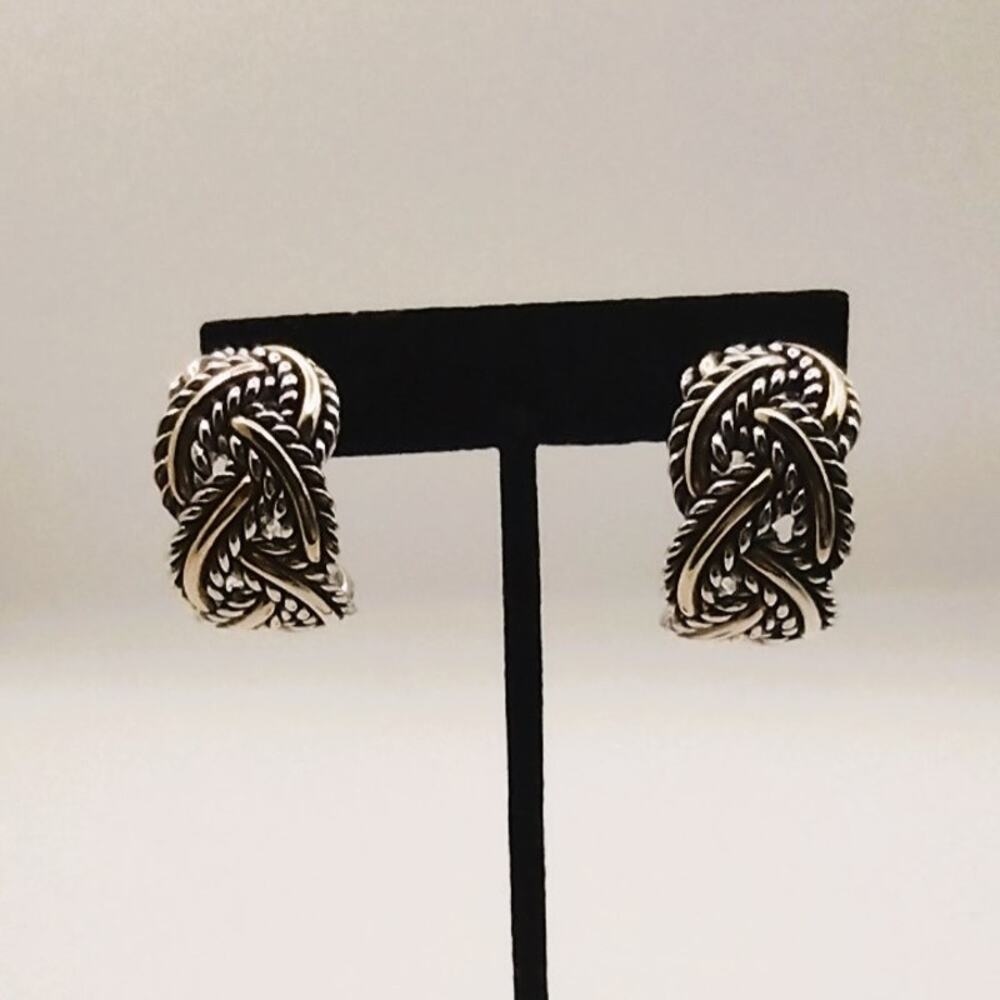 Handcrafted Artisan Silver Weave Band Heavy Clip Earrings